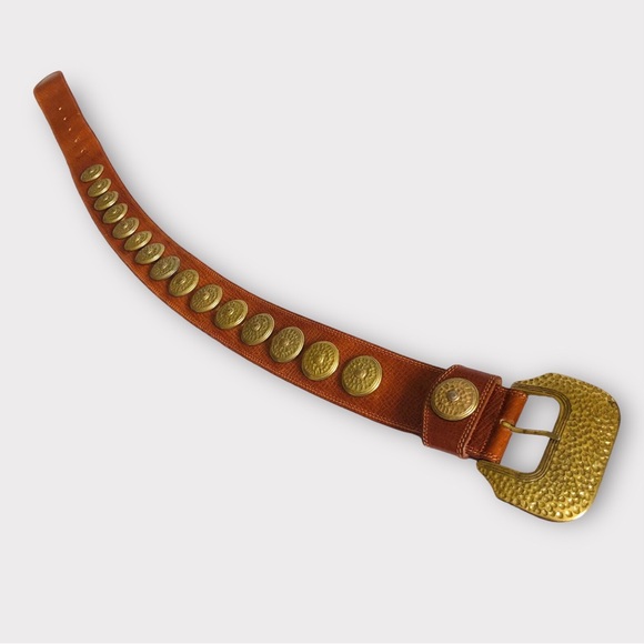 Linea Pelle Cognac Wide Leather Belt With Brass Conchos main image 5